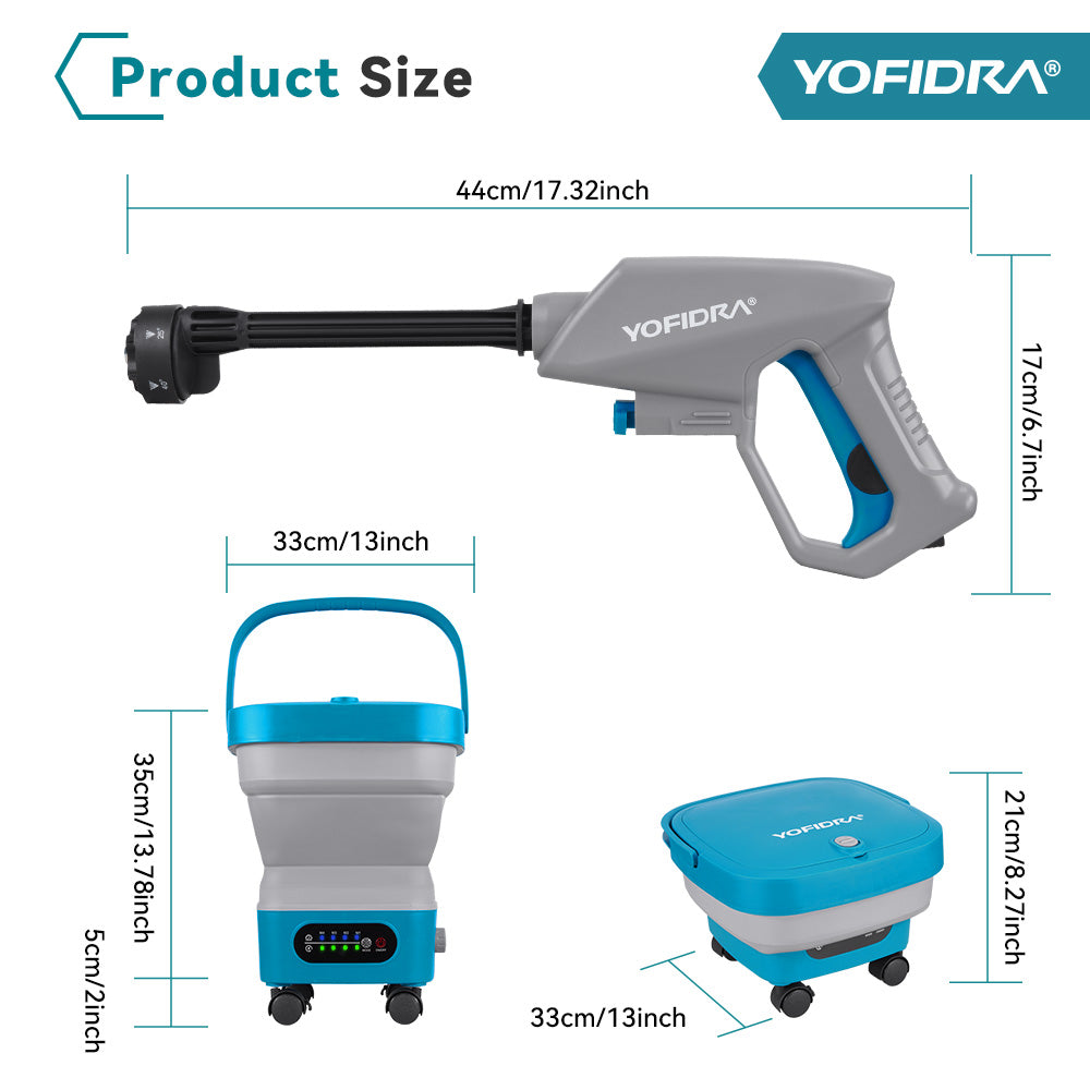 YOFIDRA High-Pressure Cordless Foldable Water Tank Washer, 4-Level Pressure, 6-in-1 Nozzle, Lockable Head, 3m Hose