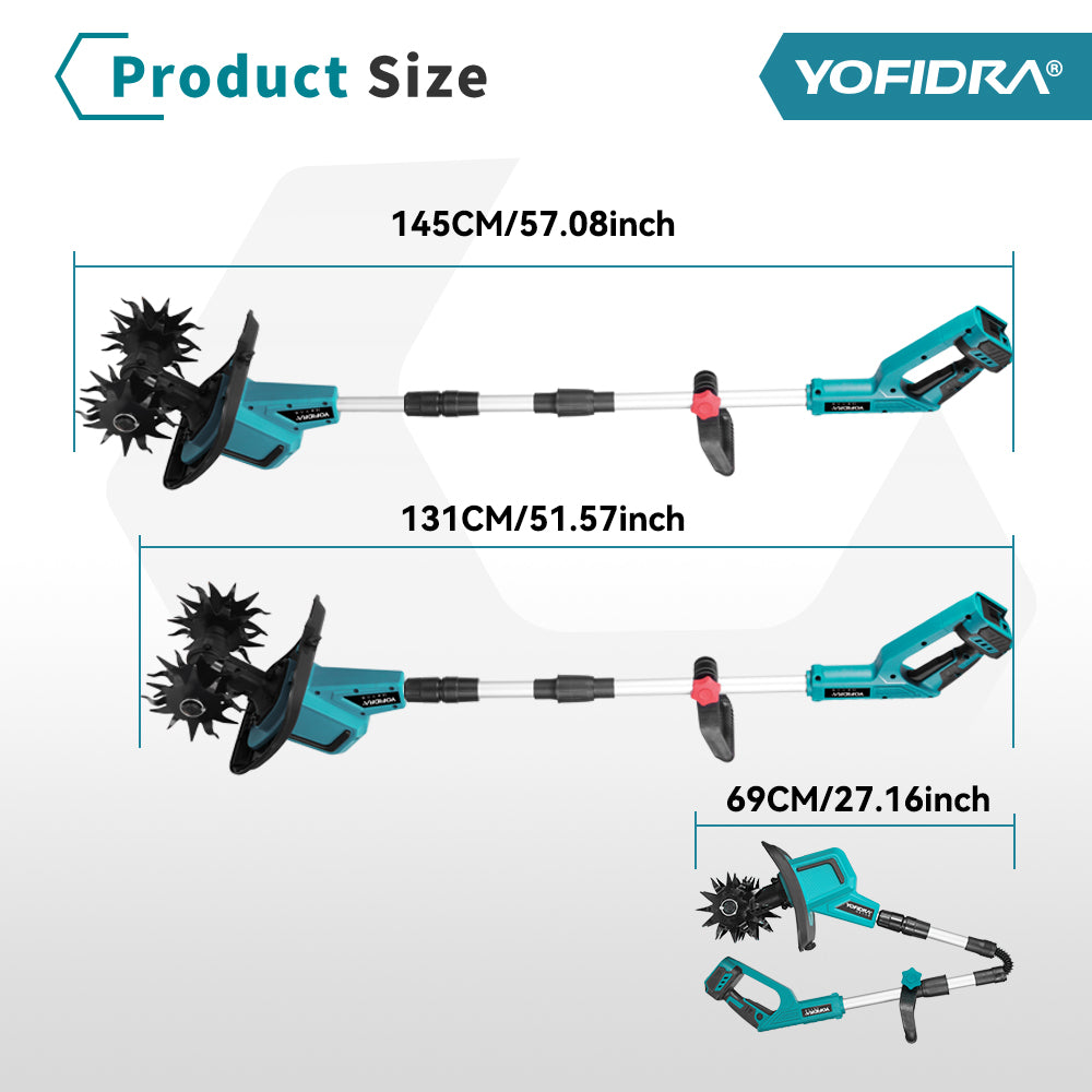 YOFIDRA Cordless Brushless Garden Tiller – Fits Makita 18V-21V Batteries