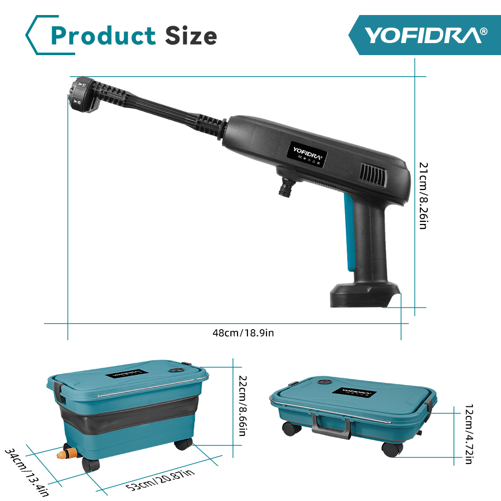 YOFIDRA High Pressure Water Gun Kit with 22L Foldable Bucket - Compatible with Makita 18V Batteries