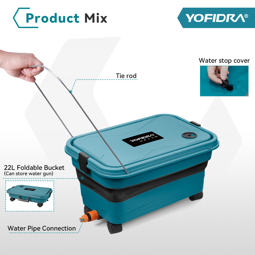 YOFIDRA High Pressure Water Gun Kit with 22L Foldable Bucket - Compatible with Makita 18V Batteries