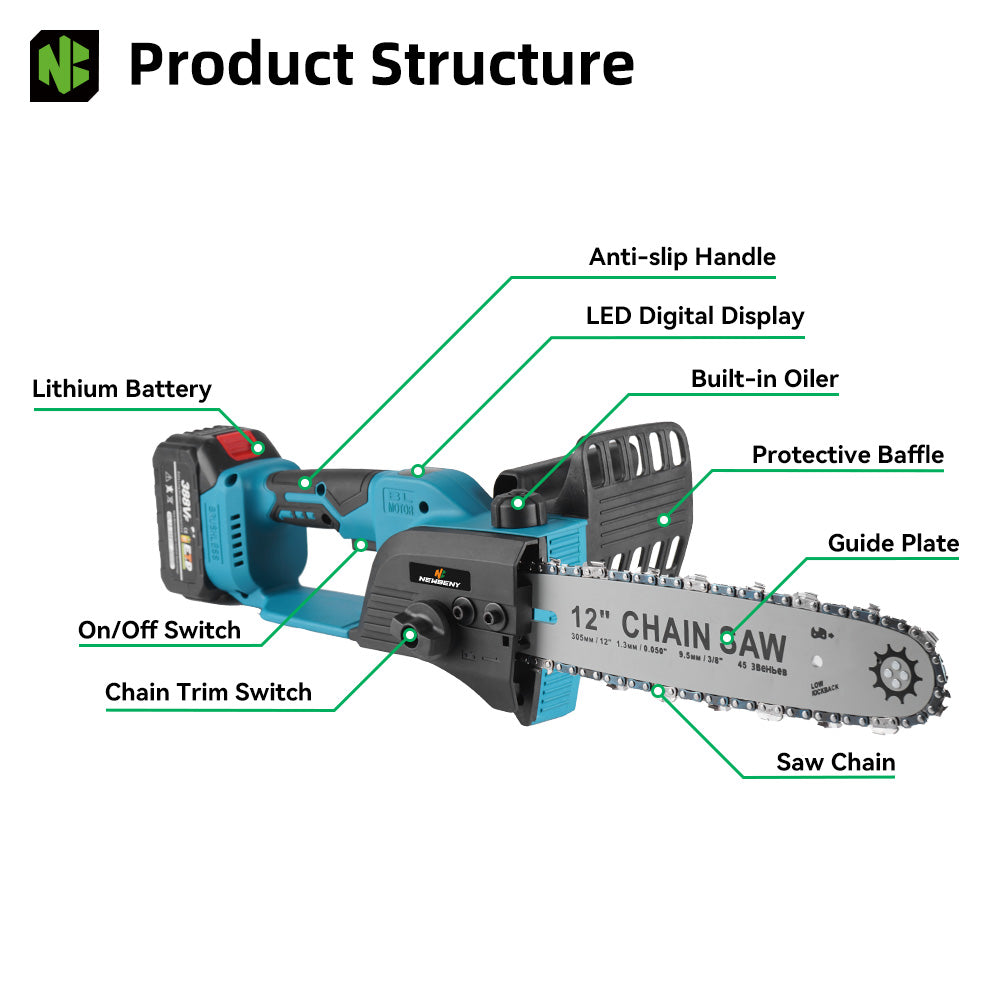 YOFIDRA 12 Inch Brushless Cordless Chain Saw with Oiler - Compatible with Makita 18-21V Battery