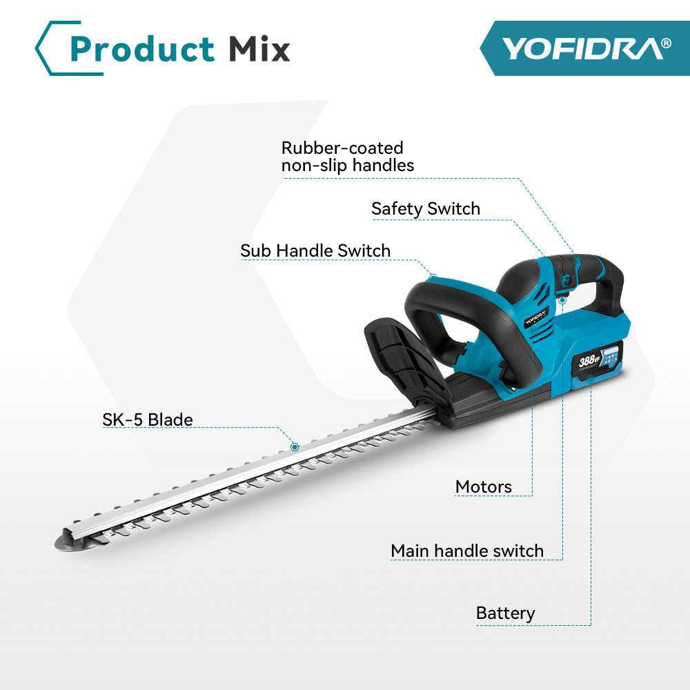 YOFIDRA 510mm Brushless Cordless Hedge Trimmer - Compatible with Makita 18V Batteries