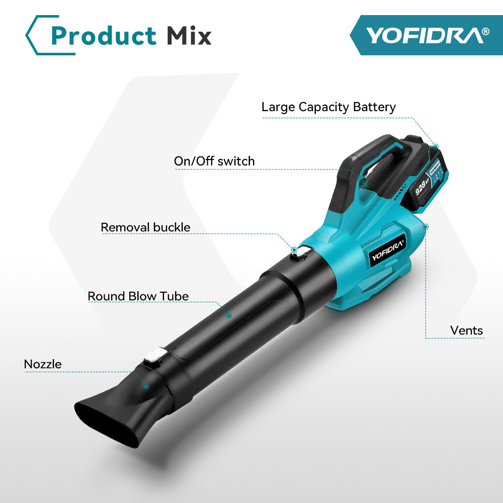 YOFIDRA Brushless Cordless Blower – Powerful Leaf, Dust & Snow Cleaner for Makita 18V-21V Battery