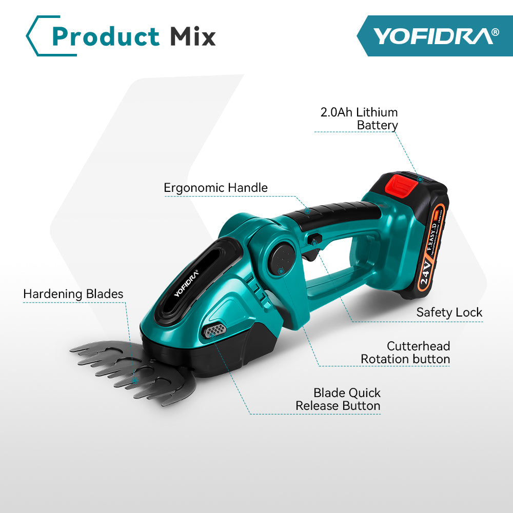 YOFIDRA 2 IN 1 Cordless Electric Hedge Trimmer - Compatible with Makita 18V Batteries