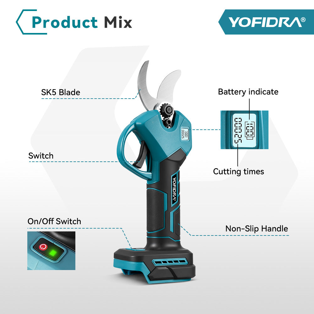 YOFIDRA 30mm 2-Speed Brushless Digital Pruning Shears - Compatible with Makita 18V Battery