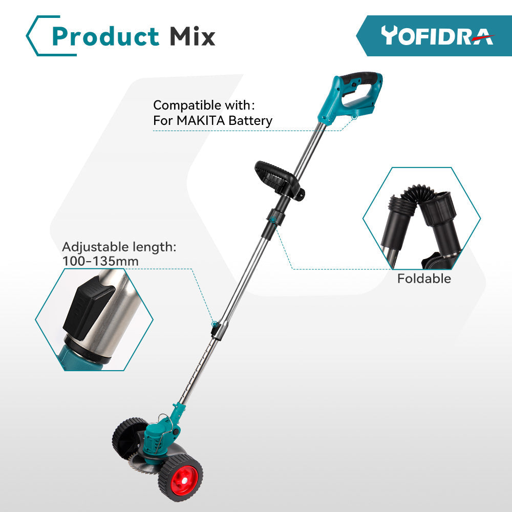 YOFIDRA Adjustable Cordless Electric Lawn Mower & Shrub Pruner- Compatible with Makita 18V Batteries