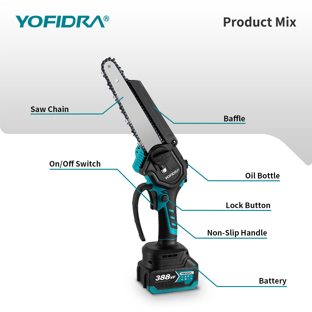 YOFIDRA 8" Brushless Cordless Electric Chainsaw - Compatible with Makita 18V Batteries