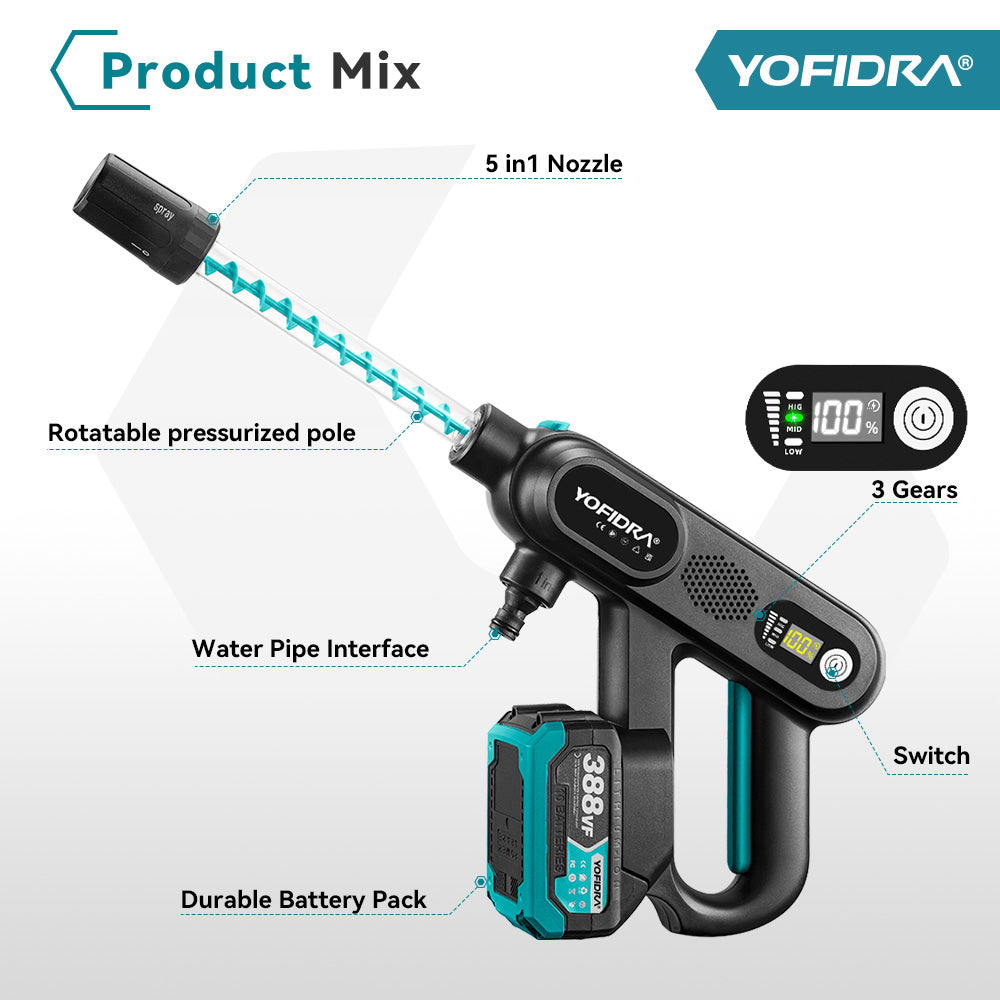 YOFIDRA 220Bar Brushless Pressure Washer 3 Gears, for Car & Garden, compatible For Makita 18V Battery