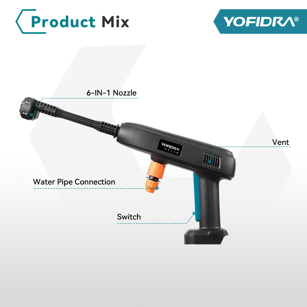YOFIDRA High Pressure Water Gun Kit with 22L Foldable Bucket - Compatible with Makita 18V Batteries