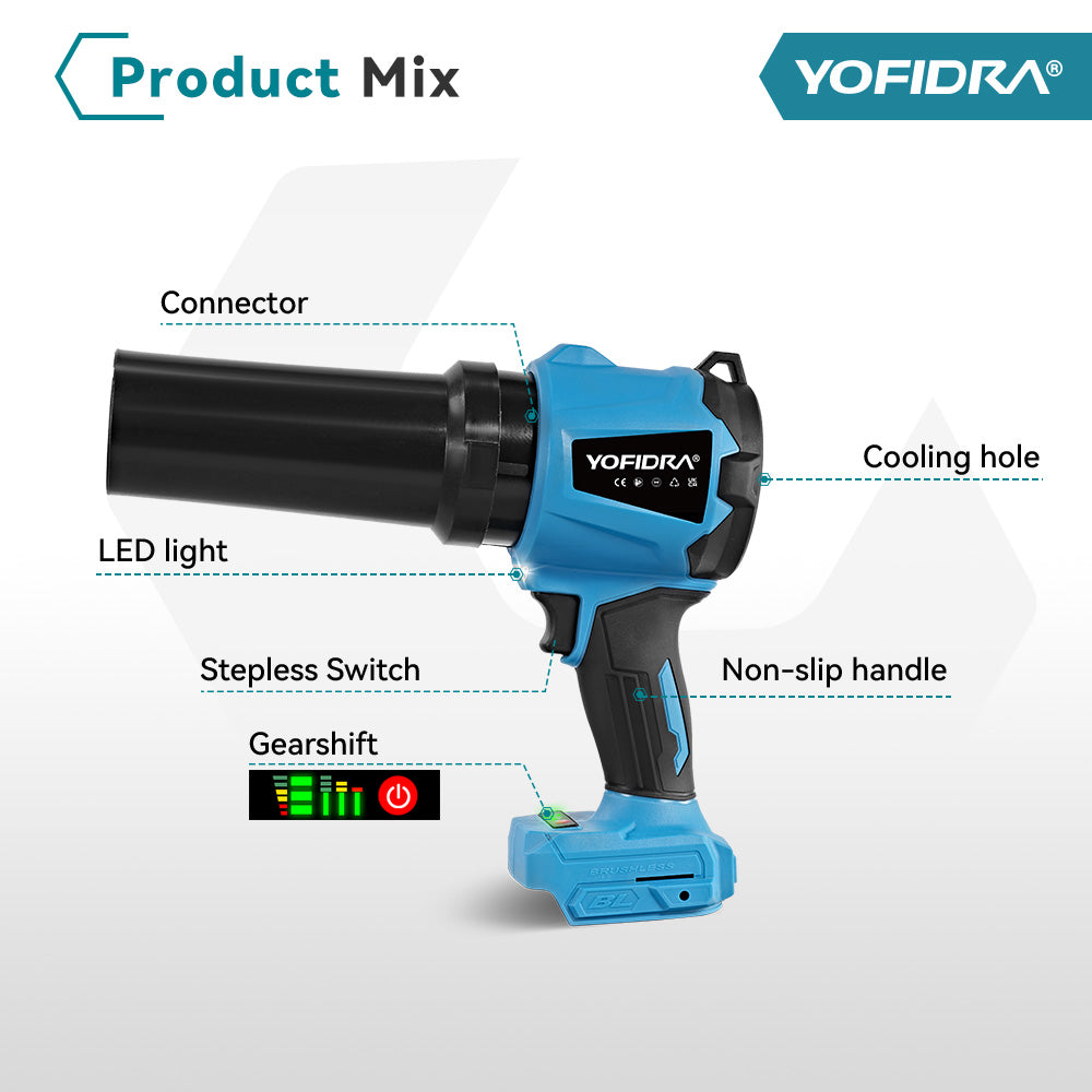 YOFIDRA Brushless Turbo Jet Fan Blower Handheld Leaf & Dust Blower for Makita 18V Battery