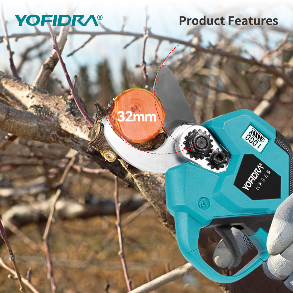 YOFIDRA 38mm Brushless 2 Gears Cordless Fruit Tree Bonsai Pruning Electric Scissors For Makita 18V Battery