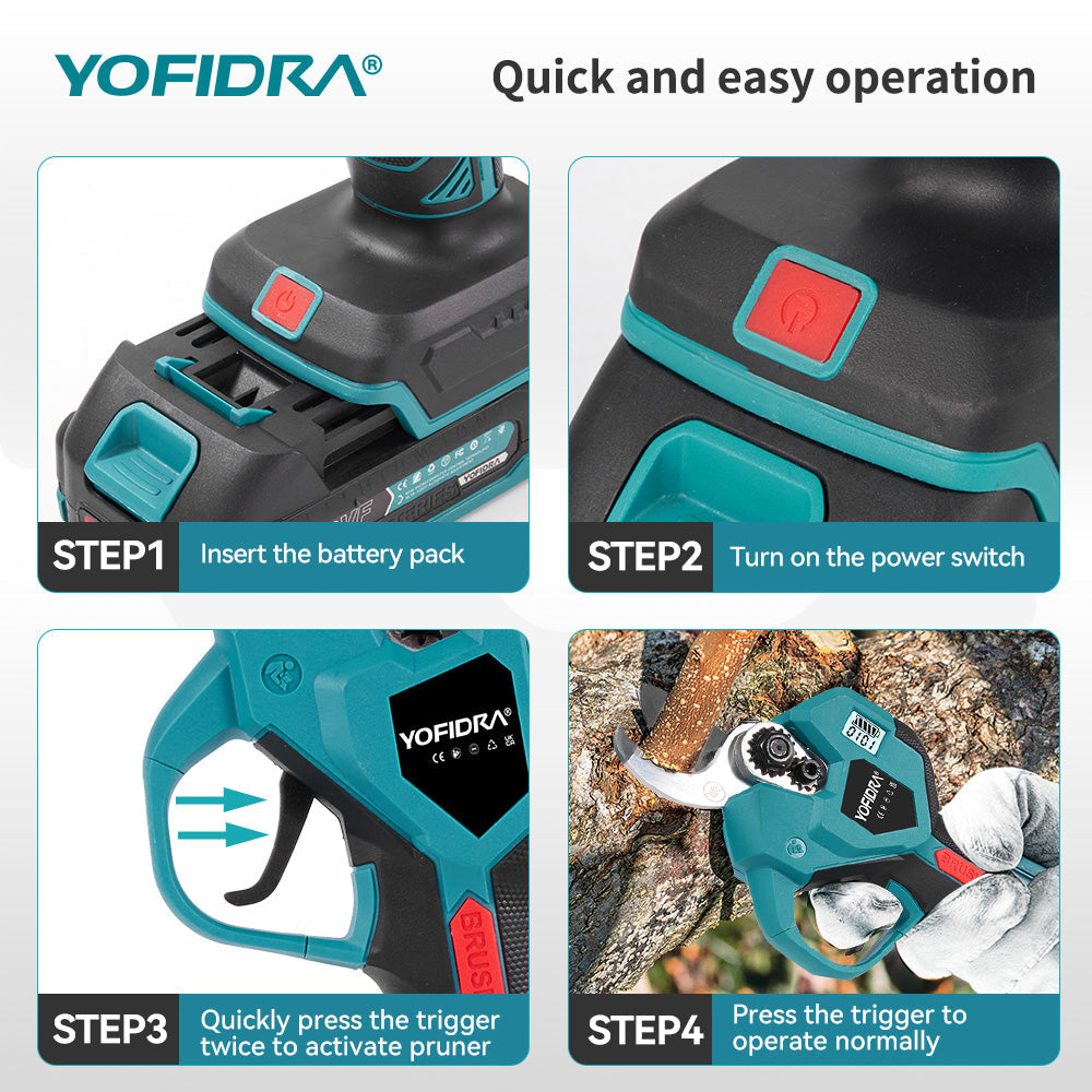 YOFIDRA 38mm Brushless 2 Gears Cordless Fruit Tree Bonsai Pruning Electric Scissors For Makita 18V Battery