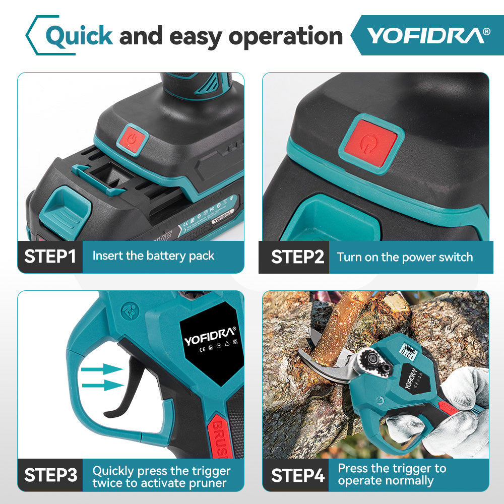 YOFIDRA 32mm Brushless 2 Gears Cordless Fruit Tree Bonsai Pruning Electric Scissors For Makita 18V Battery