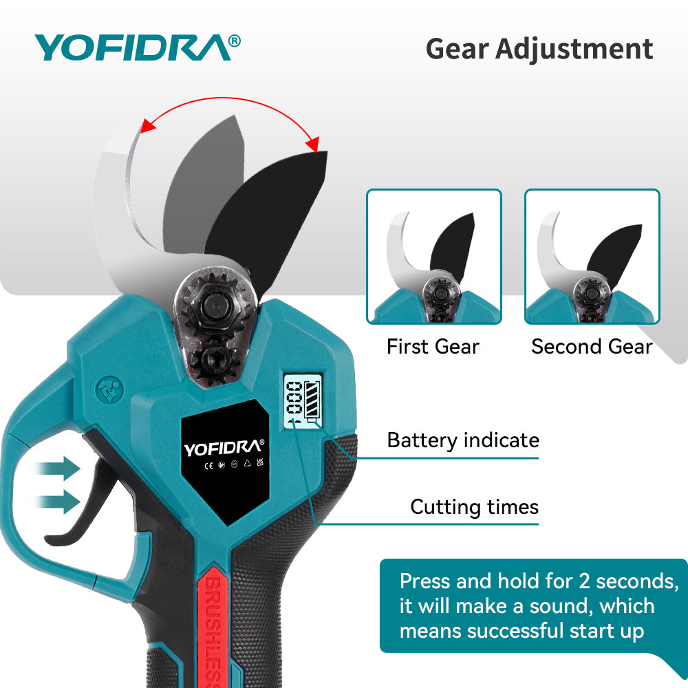 YOFIDRA 38mm Brushless 2 Gears Cordless Fruit Tree Bonsai Pruning Electric Scissors For Makita 18V Battery