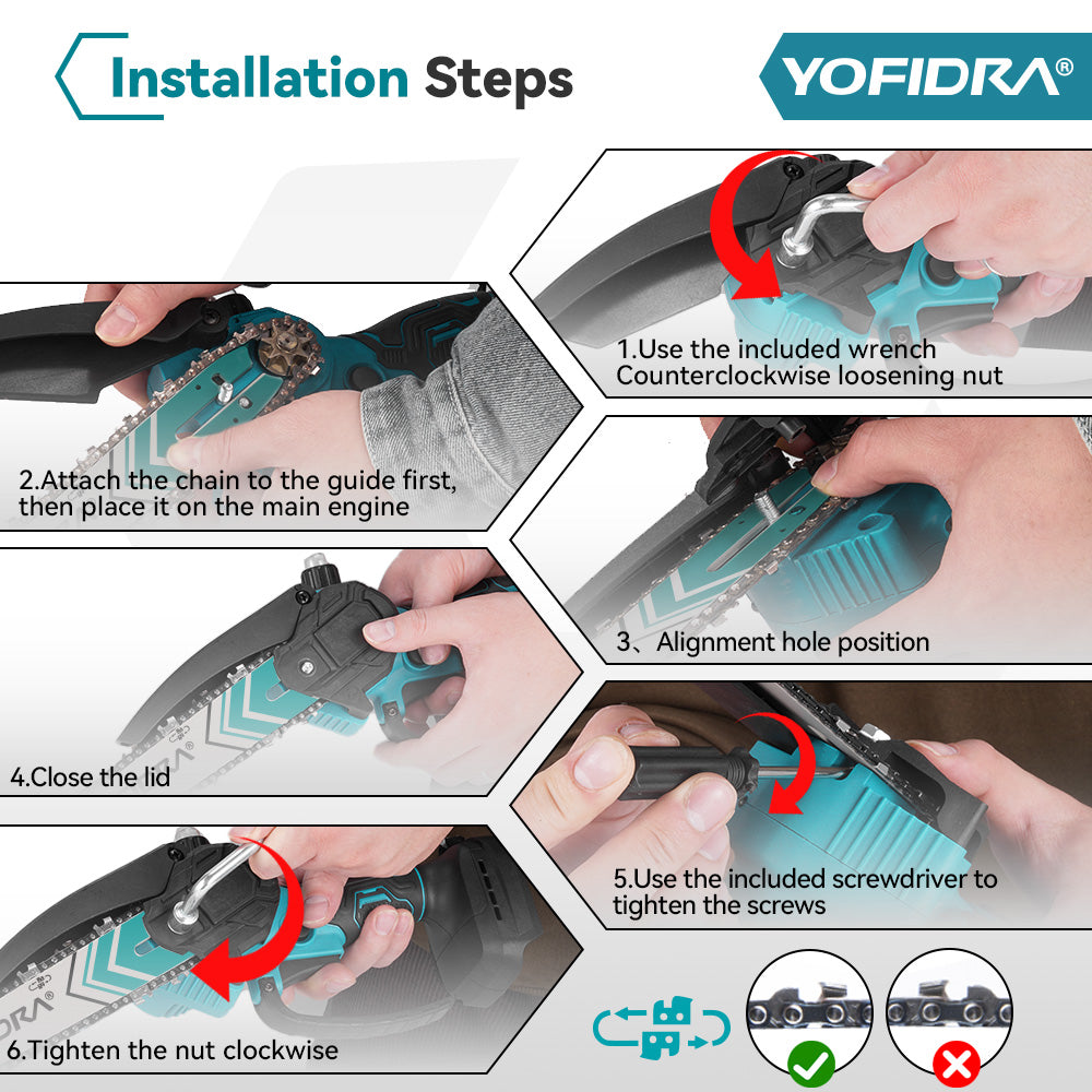 YOFIDRA 6" & 8" Cordless Brushless Chainsaw Kit Compatible with Makita 18V Battery