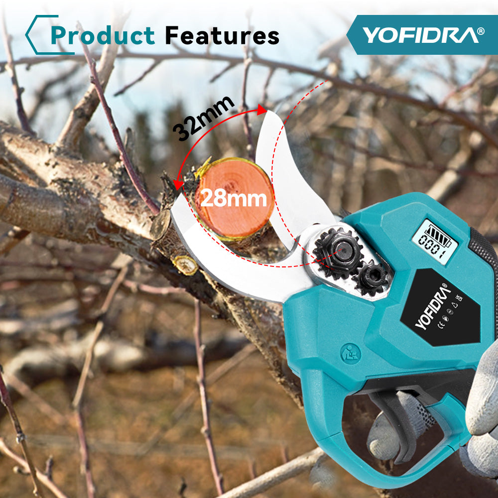 YOFIDRA 32mm Brushless 2 Gears Cordless Fruit Tree Bonsai Pruning Electric Scissors For Makita 18V Battery