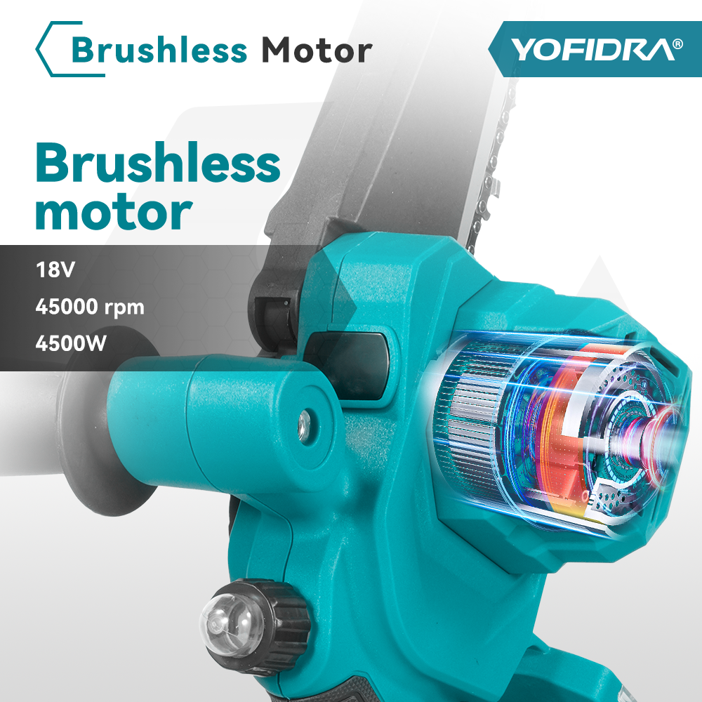 YOFIDRA 8" Brushless Cordless Chainsaw with Digital Display - Compatible with Makita 18-21V Battery