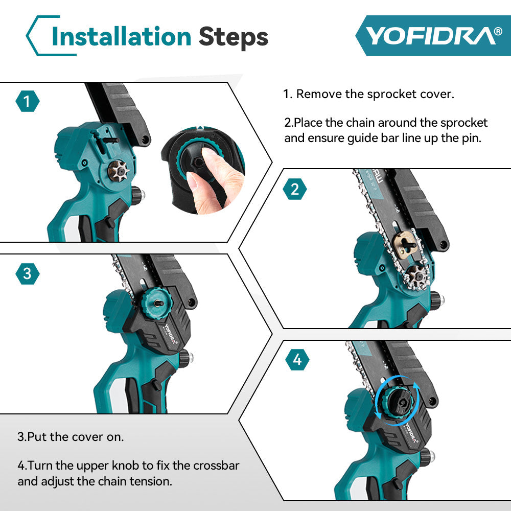 YOFIDRA 8 Inch Cordless Electric Chainsaw with Digital Display Compatible with Makita 18-21V Battery