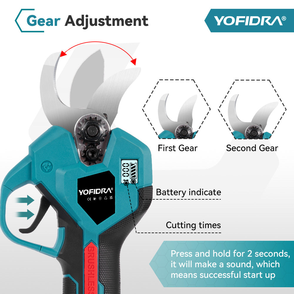 YOFIDRA 32mm Brushless 2 Gears Cordless Fruit Tree Bonsai Pruning Electric Scissors For Makita 18V Battery