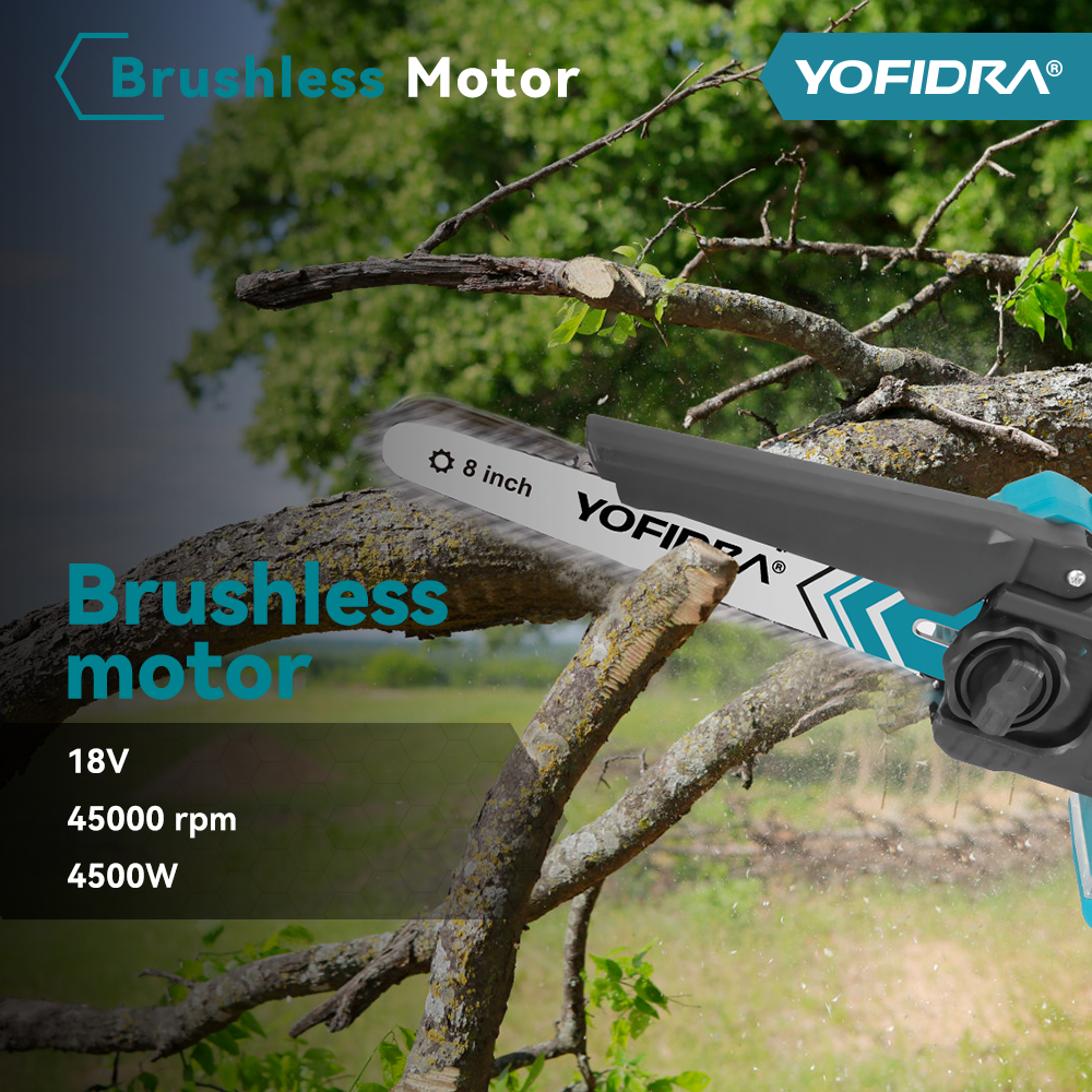 YOFIDRA 8" Brushless Cordless Chainsaw with Digital Display - Compatible with Makita 18-21V Battery