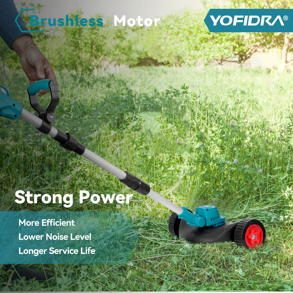 YOFIDRA 9 Inch Brushless Electric Lawn Mower Foldable Adjustable Cordless Trimmer | For Makita 18V Battery