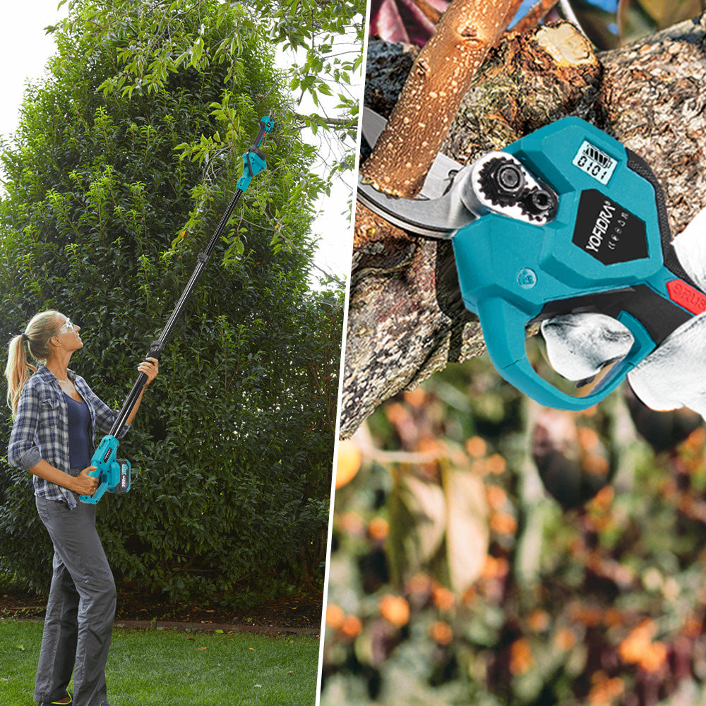 YOFIDRA 8" Brushless Chainsaw + 32mm Pruner Set, Telescoping Pole, for Makita 18V-21V Batteries