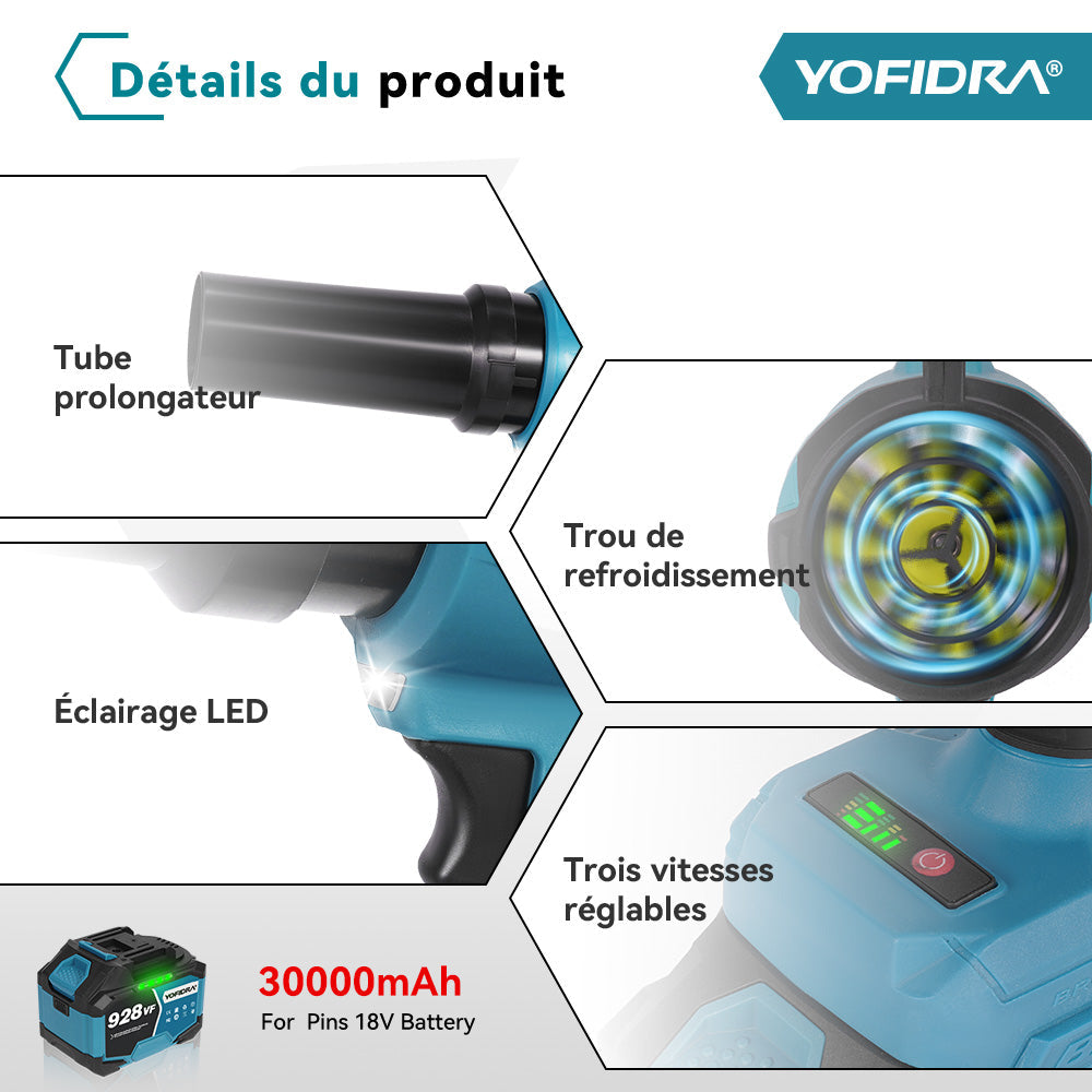 YOFIDRA Brushless Turbo Jet Fan Blower Handheld Leaf & Dust Blower for Makita 18V Battery