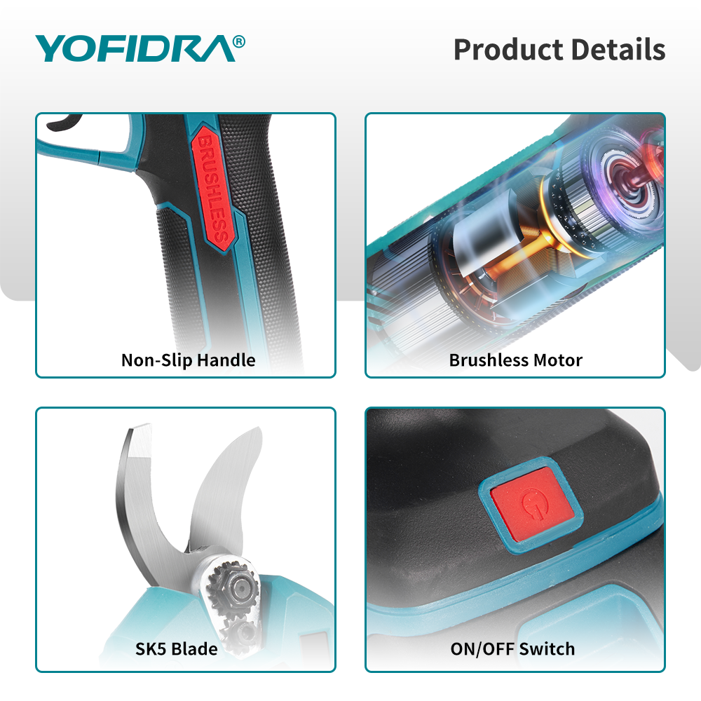 YOFIDRA 8" Brushless Chainsaw + 32mm Pruner Set, Telescoping Pole, for Makita 18V-21V Batteries