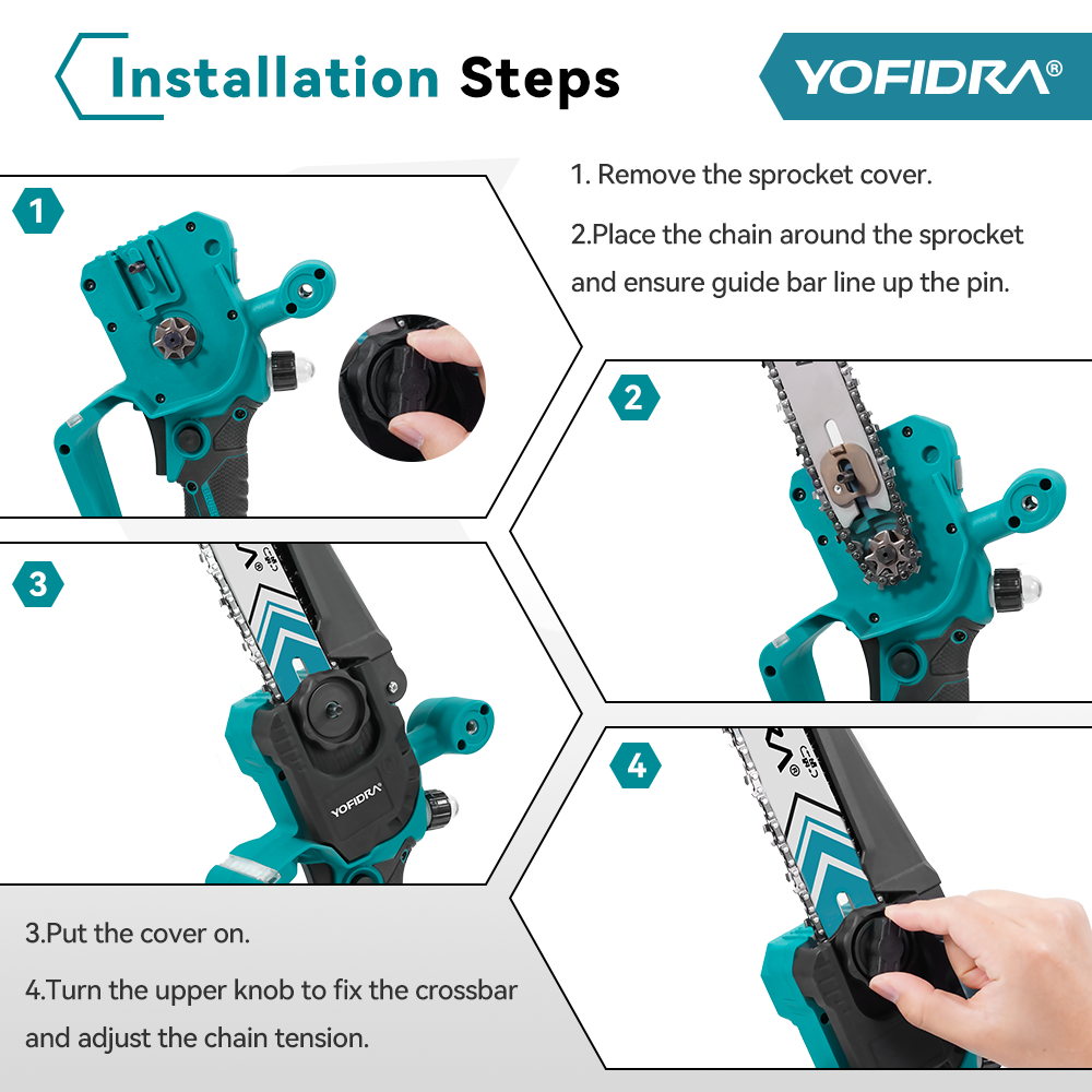 YOFIDRA 8" Brushless Cordless Chainsaw with Digital Display - Compatible with Makita 18-21V Battery
