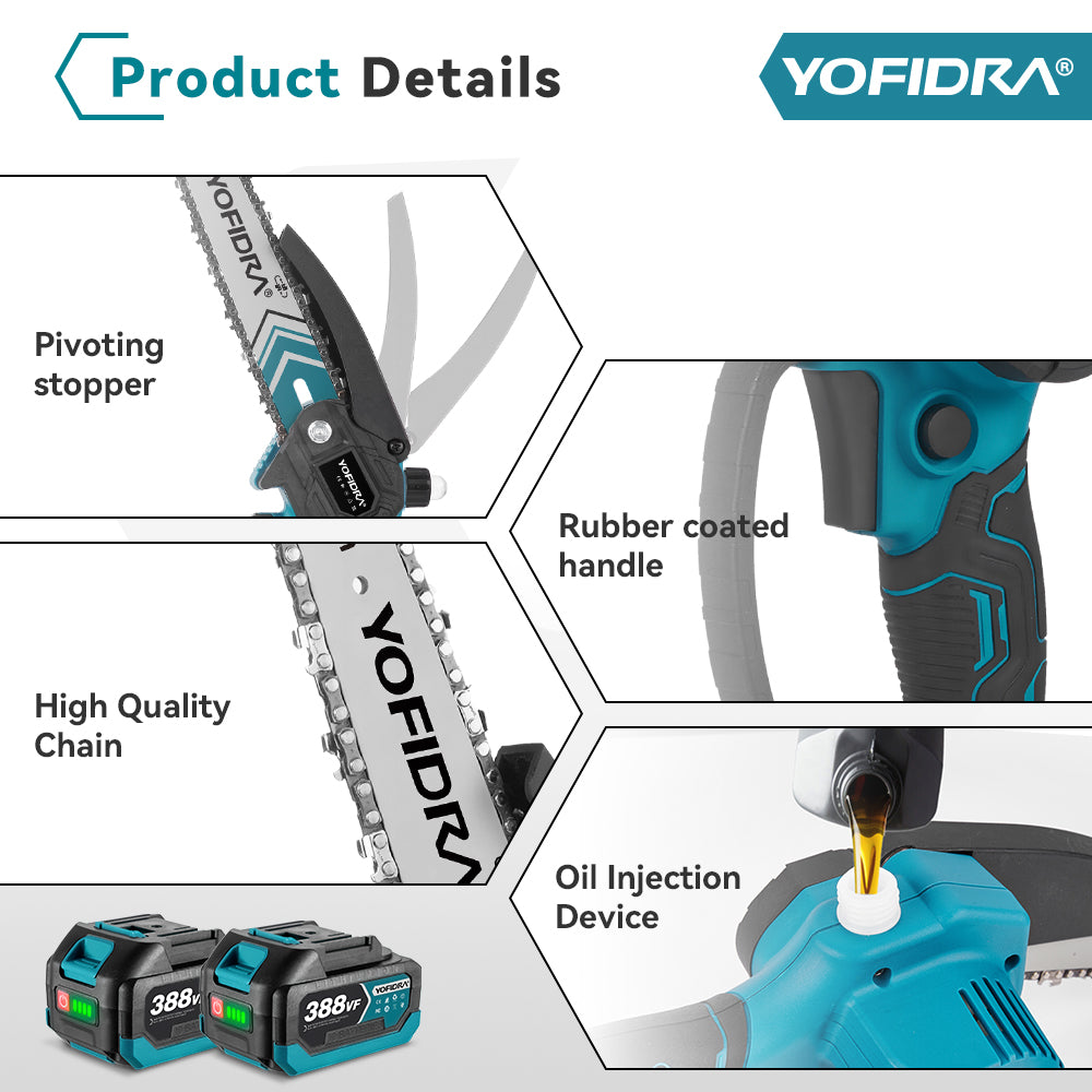 YOFIDRA 6" & 8" Cordless Brushless Chainsaw Kit Compatible with Makita 18V Battery