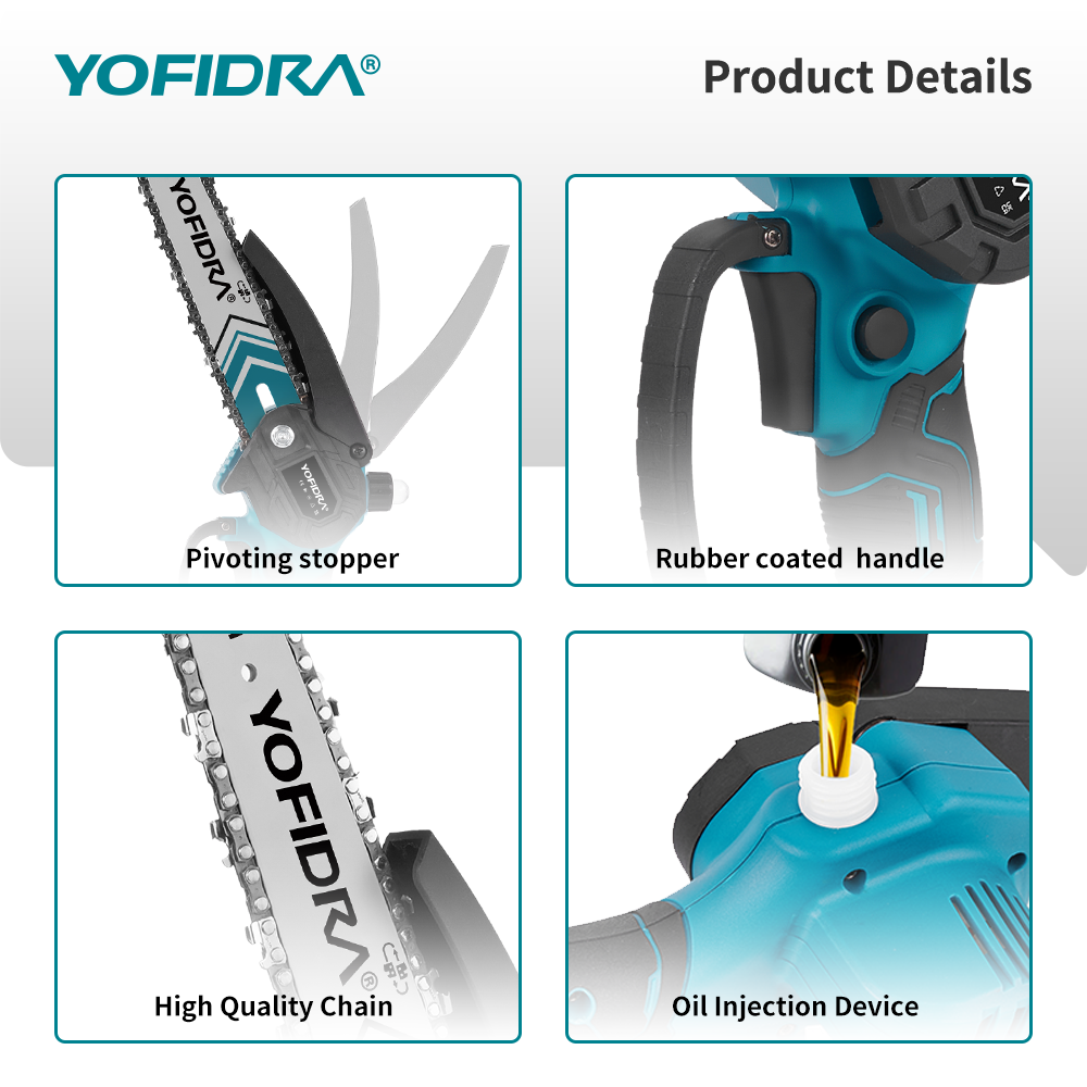 YOFIDRA 8" Brushless Chainsaw + 32mm Pruner Set, Telescoping Pole, for Makita 18V-21V Batteries