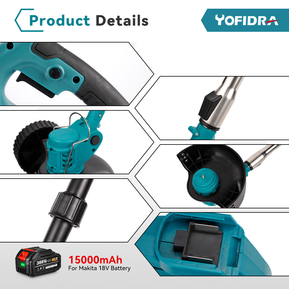 YOFIDRA Adjustable Cordless Electric Lawn Mower & Shrub Pruner- Compatible with Makita 18V Batteries