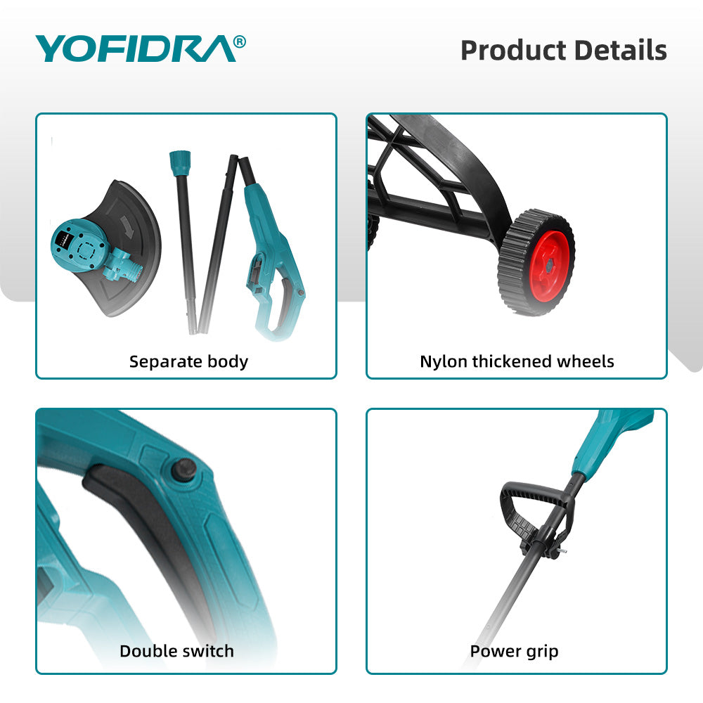 YOFIDRA 10" Brushless Cordless Grass Trimmer with 3 Blades – Compatible with Makita 18V-21V Batteries