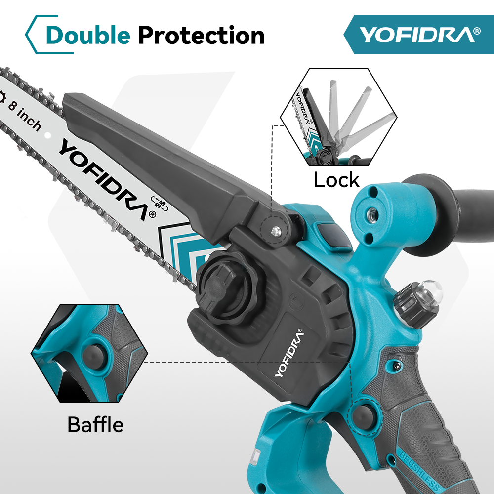 YOFIDRA 8" Brushless Cordless Chainsaw with Digital Display - Compatible with Makita 18-21V Battery