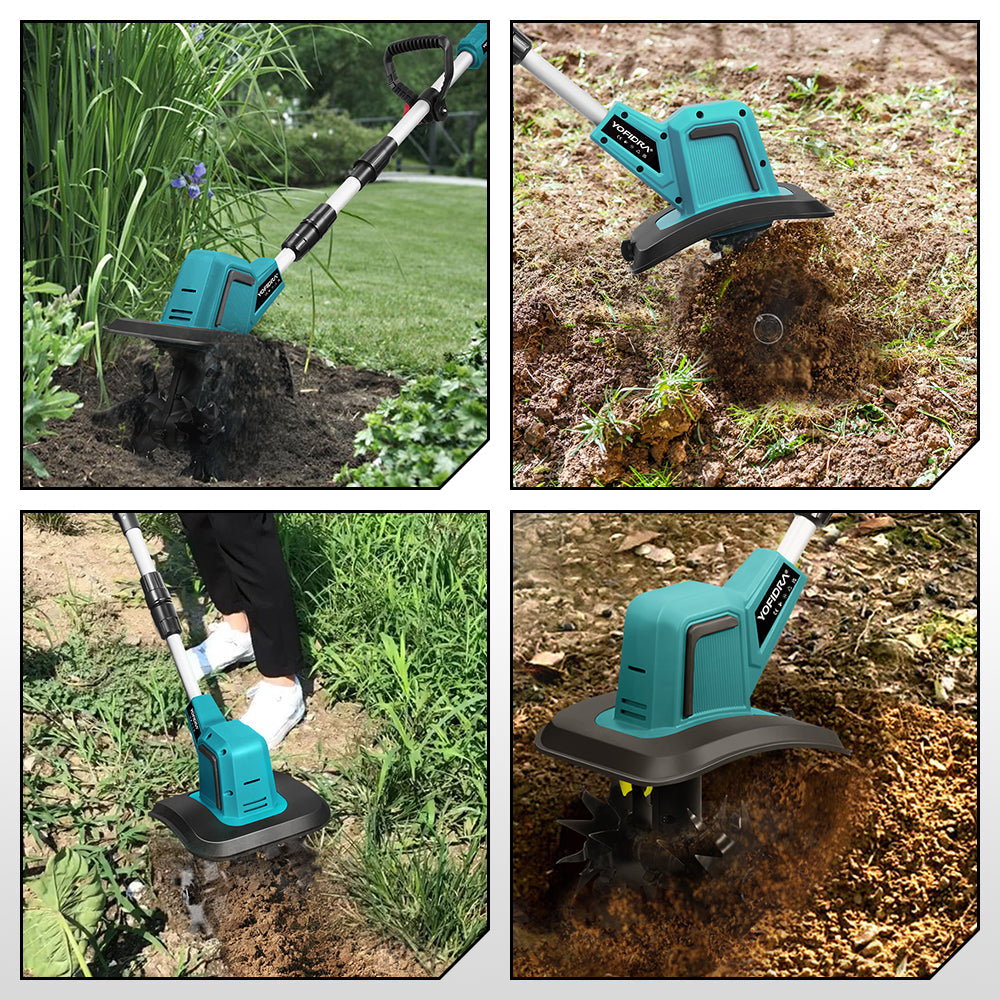 YOFIDRA Cordless Brushless Garden Tiller – Fits Makita 18V-21V Batteries
