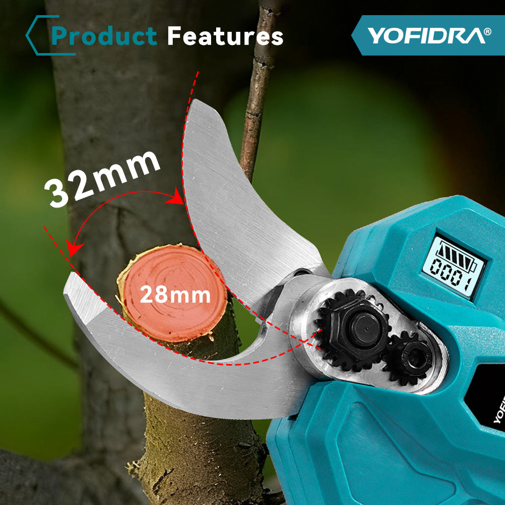 YOFIDRA 32mm Brushless Digital Pruning Shears (2-Speed) - Compatible with Makita 18V Battery