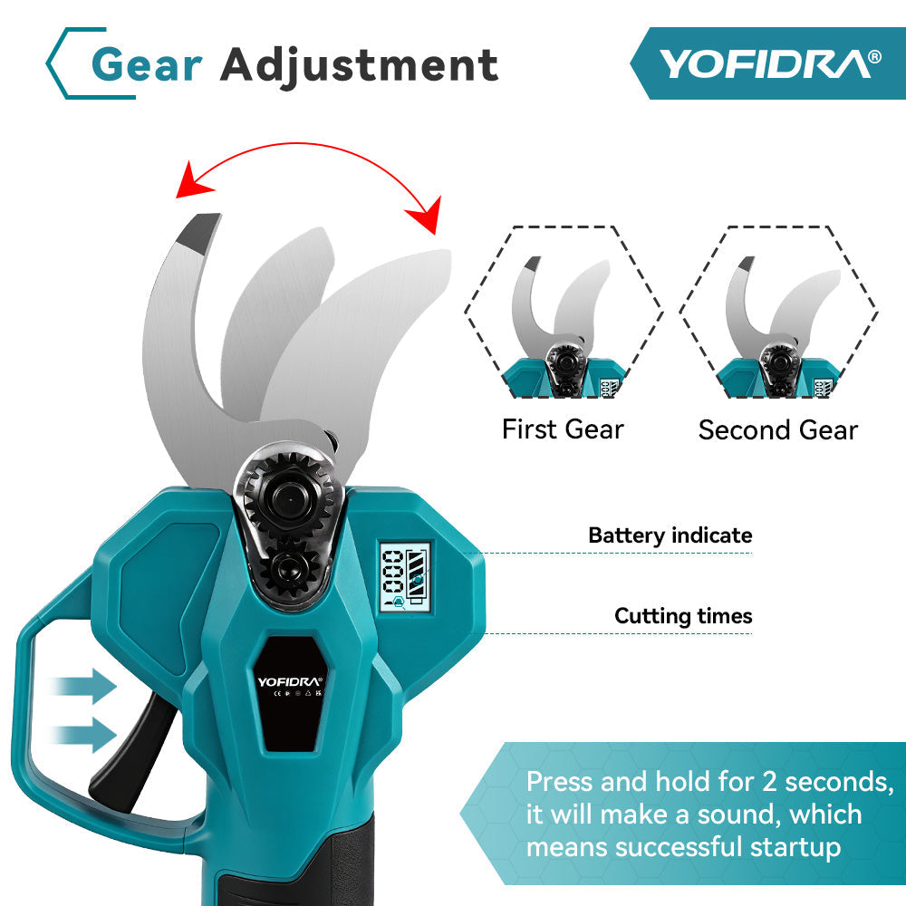 YOFIDRA 32mm Brushless Digital Pruning Shears (2-Speed) - Compatible with Makita 18V Battery