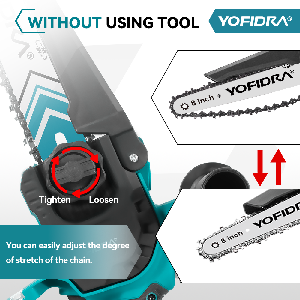 YOFIDRA 8" Brushless Cordless Chainsaw with Digital Display - Compatible with Makita 18-21V Battery