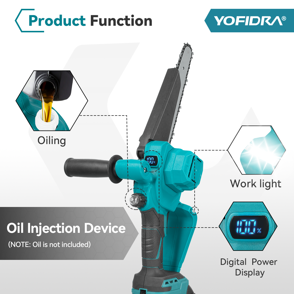 YOFIDRA 8" Brushless Cordless Chainsaw with Digital Display - Compatible with Makita 18-21V Battery