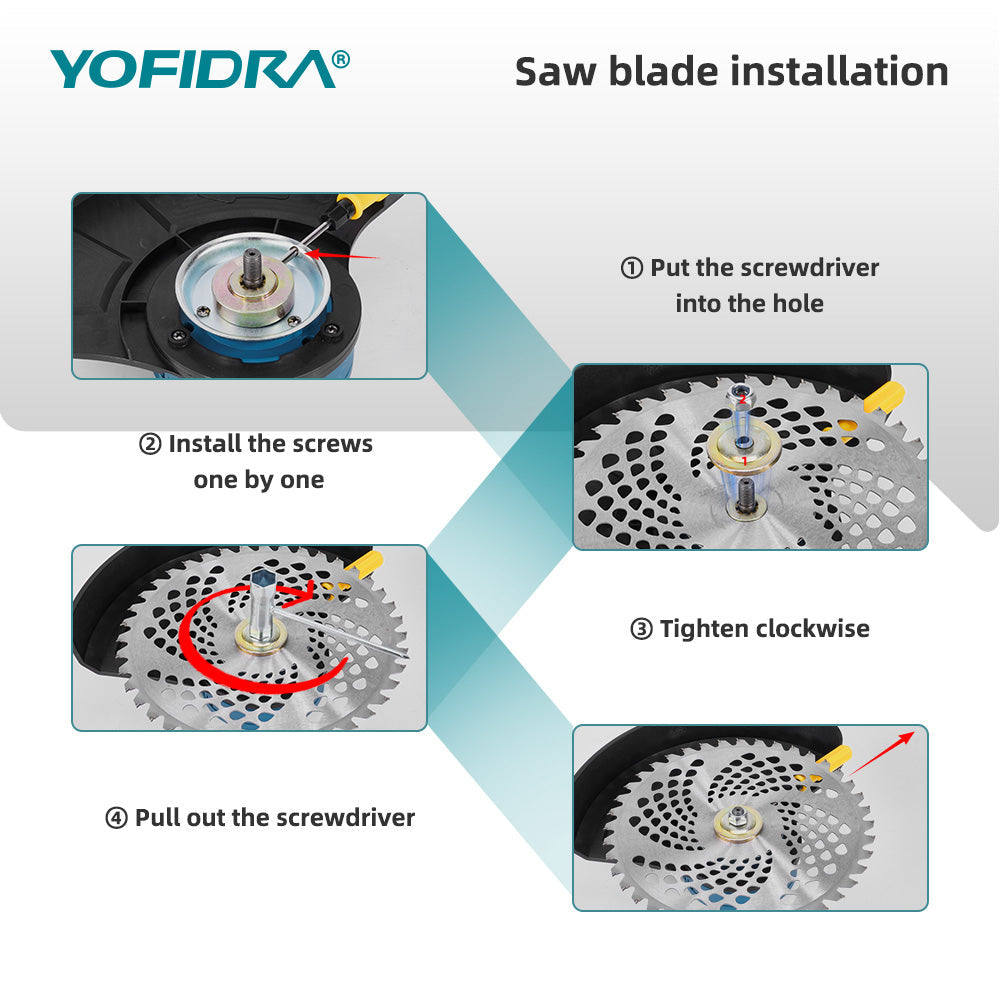 YOFIDRA 10" Brushless Cordless Grass Trimmer with 3 Blades – Compatible with Makita 18V-21V Batteries