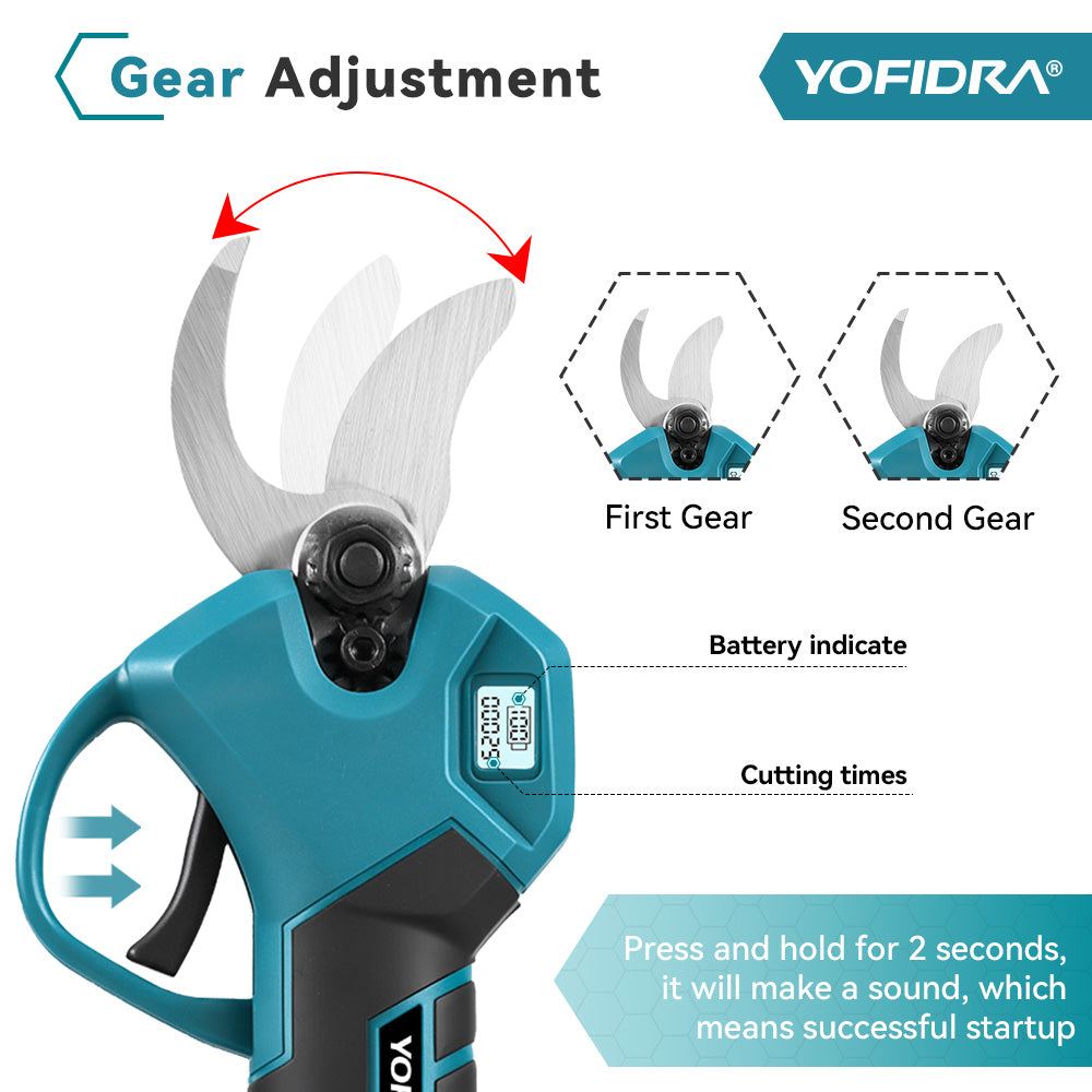 YOFIDRA 30mm 2-Speed Brushless Digital Pruning Shears - Compatible with Makita 18V Battery