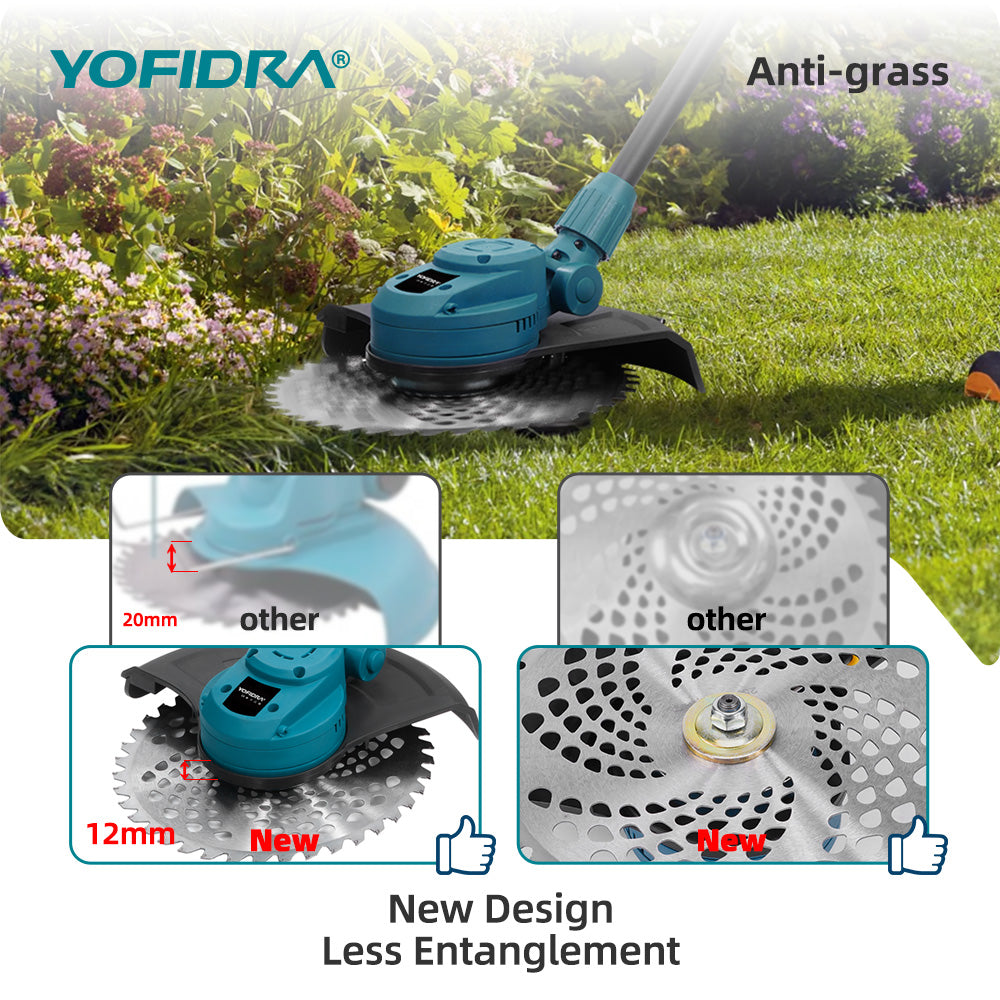 YOFIDRA 10" Brushless Cordless Grass Trimmer with 3 Blades – Compatible with Makita 18V-21V Batteries