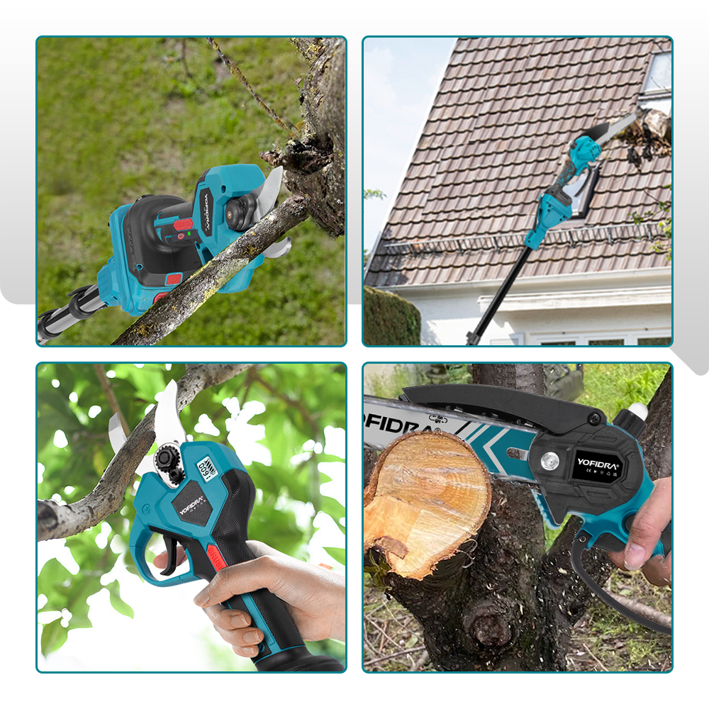 YOFIDRA 8" Brushless Chainsaw + 32mm Pruner Set, Telescoping Pole, for Makita 18V-21V Batteries