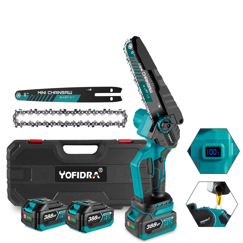 YOFIDRA 8 Inch Cordless Electric Chainsaw with Digital Display Compatible with Makita 18-21V Battery