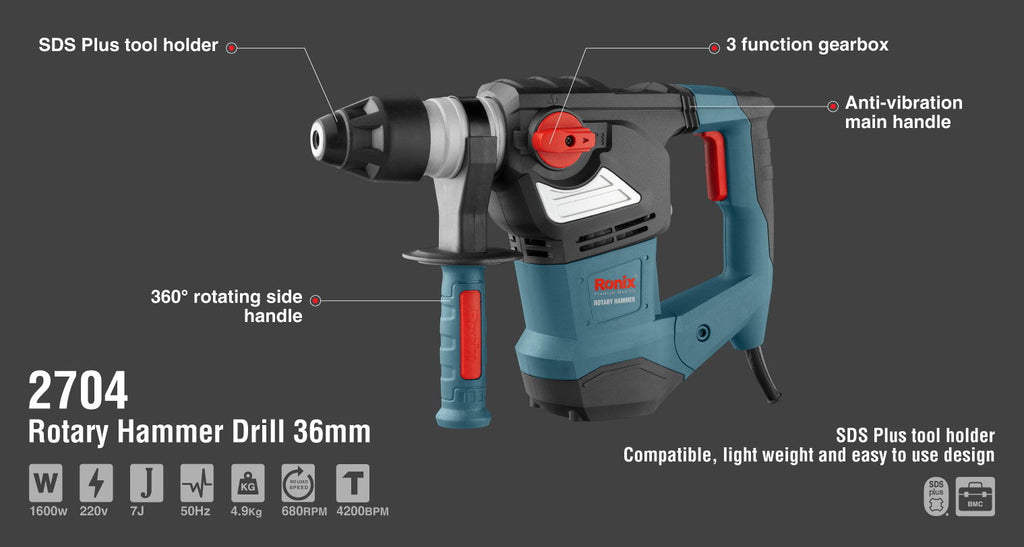 2704 Rotary Hammer Drill  SDS-Plus Ronix كومبريسور برم وتكسير