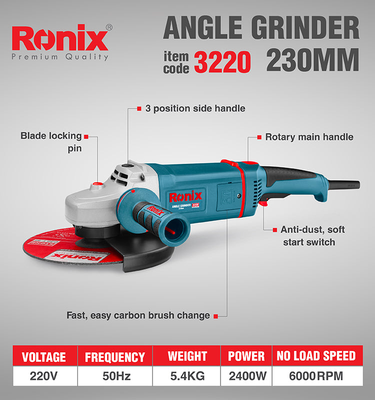 Angle grinder 230mm 3220 Ronix
