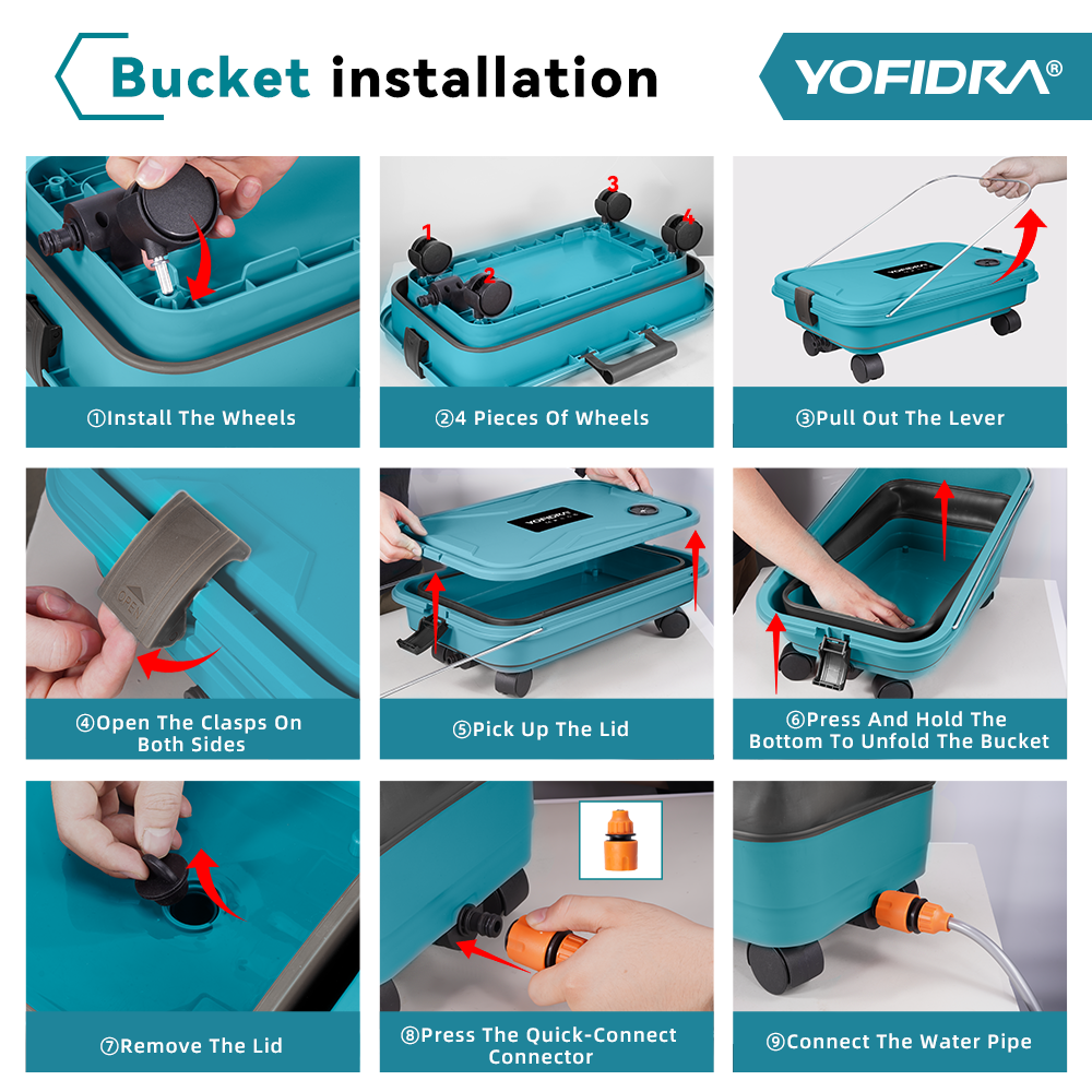 YOFIDRA High Pressure Water Gun Kit with 22L Foldable Bucket - Compatible with Makita 18V Batteries