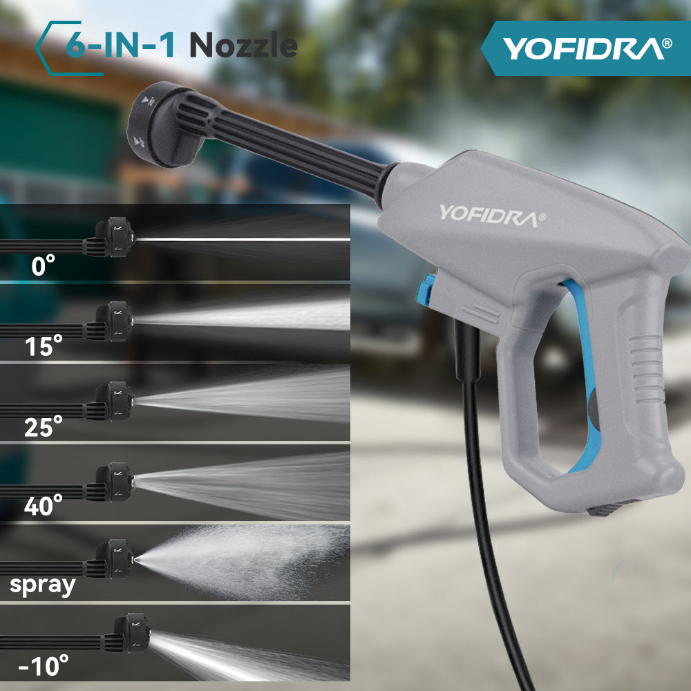 YOFIDRA High-Pressure Cordless Foldable Water Tank Washer, 4-Level Pressure, 6-in-1 Nozzle, Lockable Head, 3m Hose