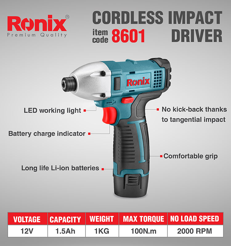 8601 Cordless impact driver 12v Ronix