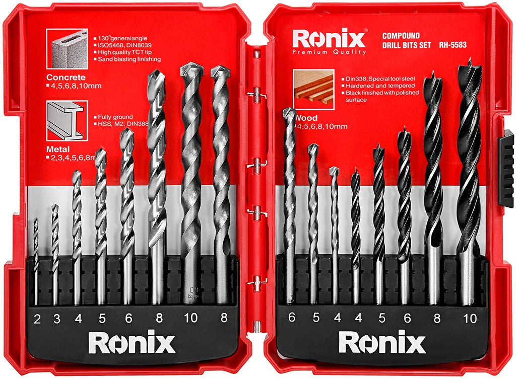 RH5583 Set universal drill bit 16 pcs Ronix